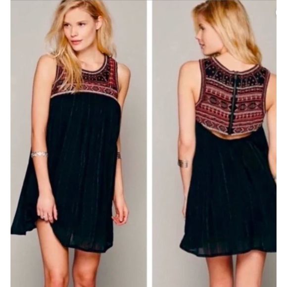 Free People Boho Beaded Embroidered Tribal Neutral Dress Size 8 / Medium H13 - Picture 1 of 16